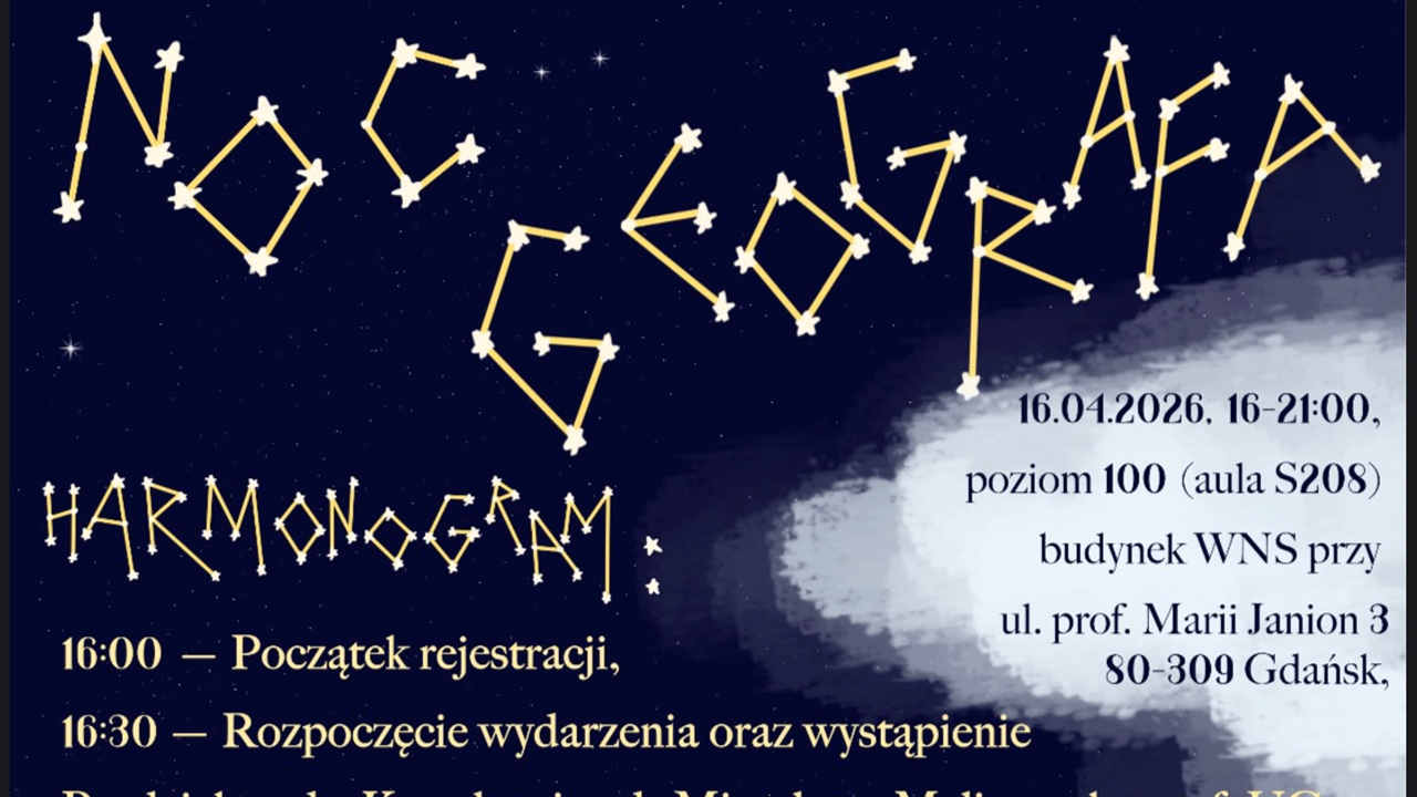 Plakat "Noc Geografa" 2026. Autorka: Barbara Biały