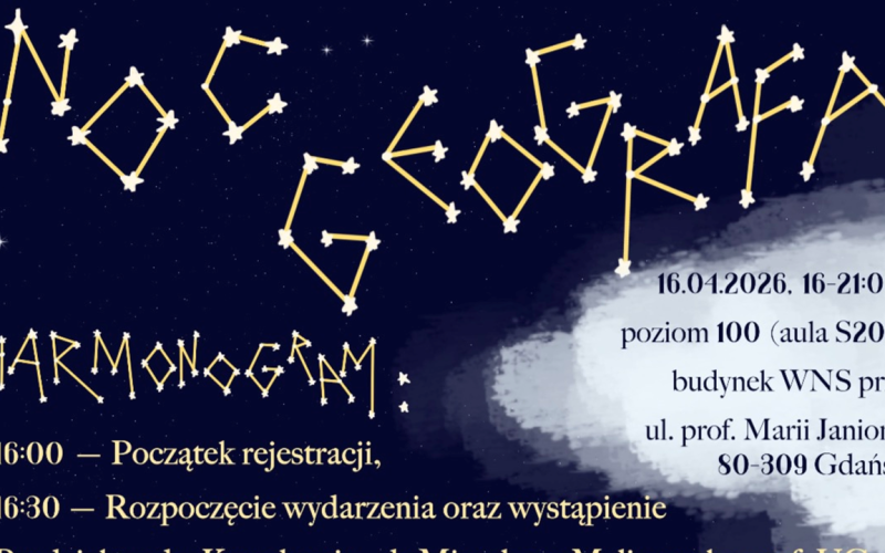 Plakat "Noc Geografa" 2026. Autorka: Barbara Biały